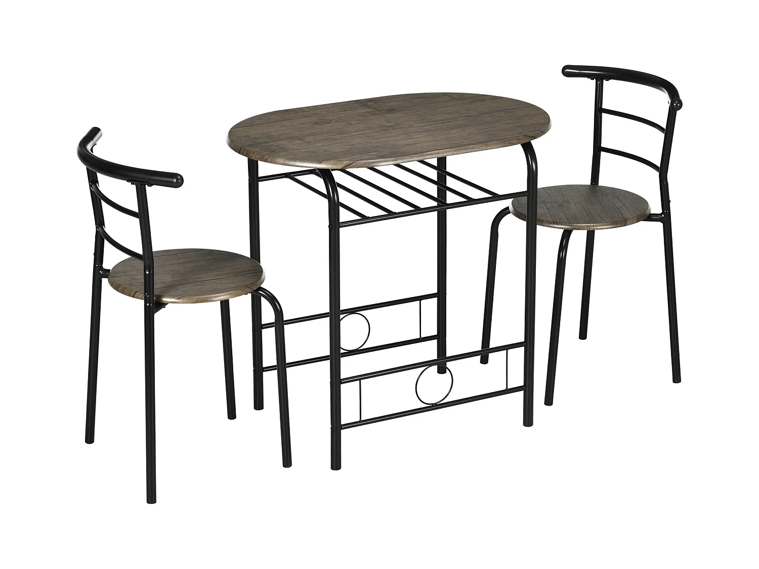 Ensemble Bistro avec table et 2 chaises, design minimaliste, métal et MDF, noir (80x53x74.5 cm)