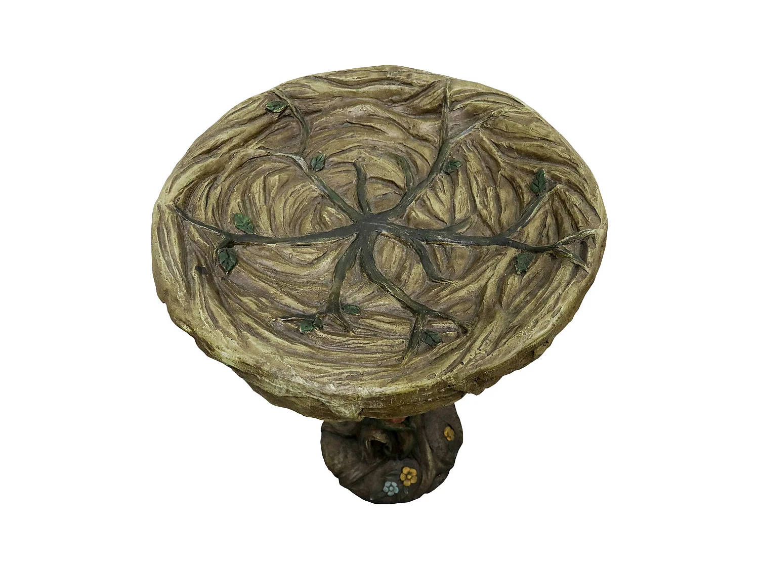 Fontaine à oiseaux en béton, design bois, avec oiseau décoratif (45.5x45.5x65 cm)