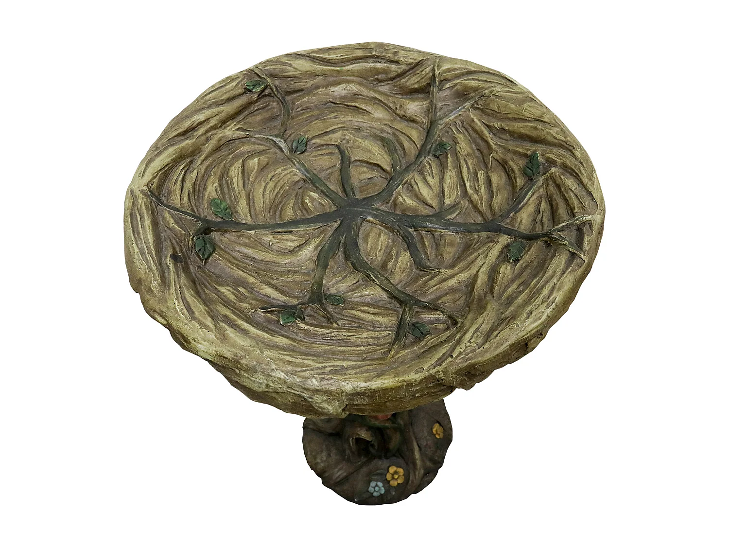 Fontaine à oiseaux en béton, design bois, avec oiseau décoratif (45.5x45.5x65 cm)