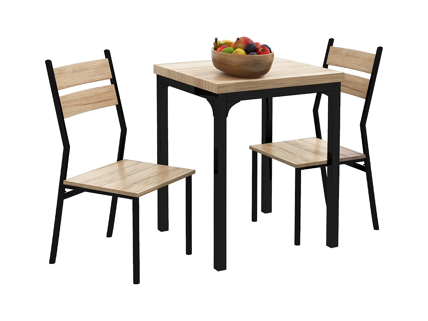 Ensemble table de cuisine avec 2 chaises, bois naturel et noir, MDF (60x60x76 cm)
