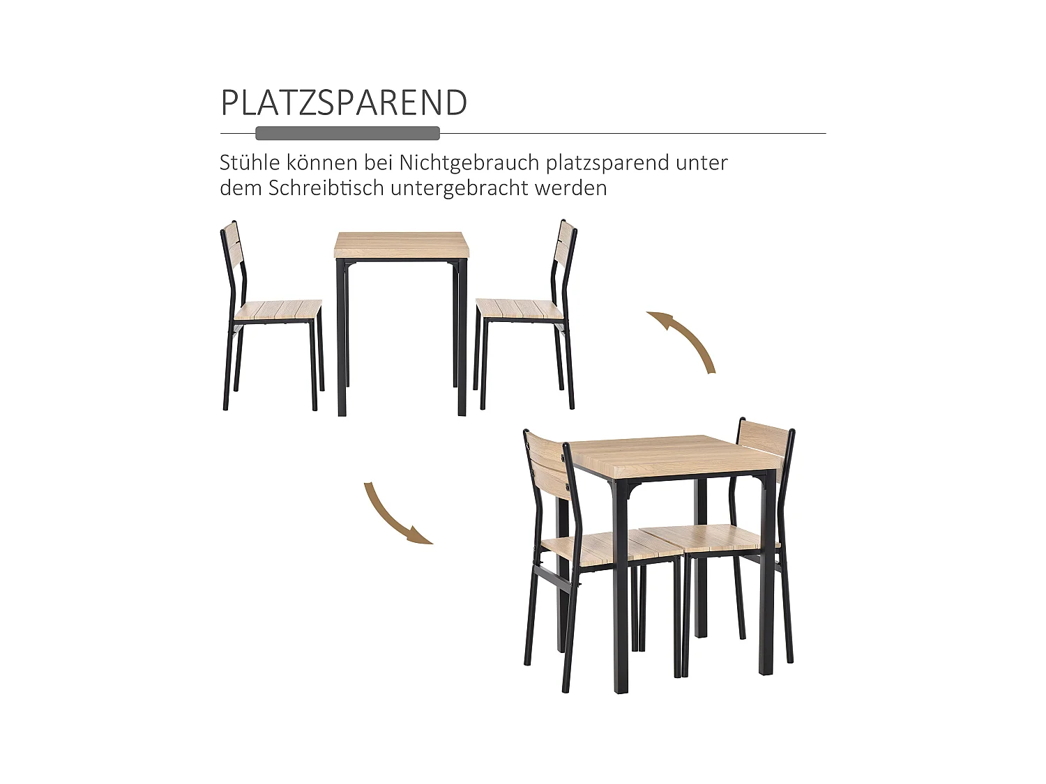 Ensemble table de cuisine avec 2 chaises, bois naturel et noir, MDF (60x60x76 cm)
