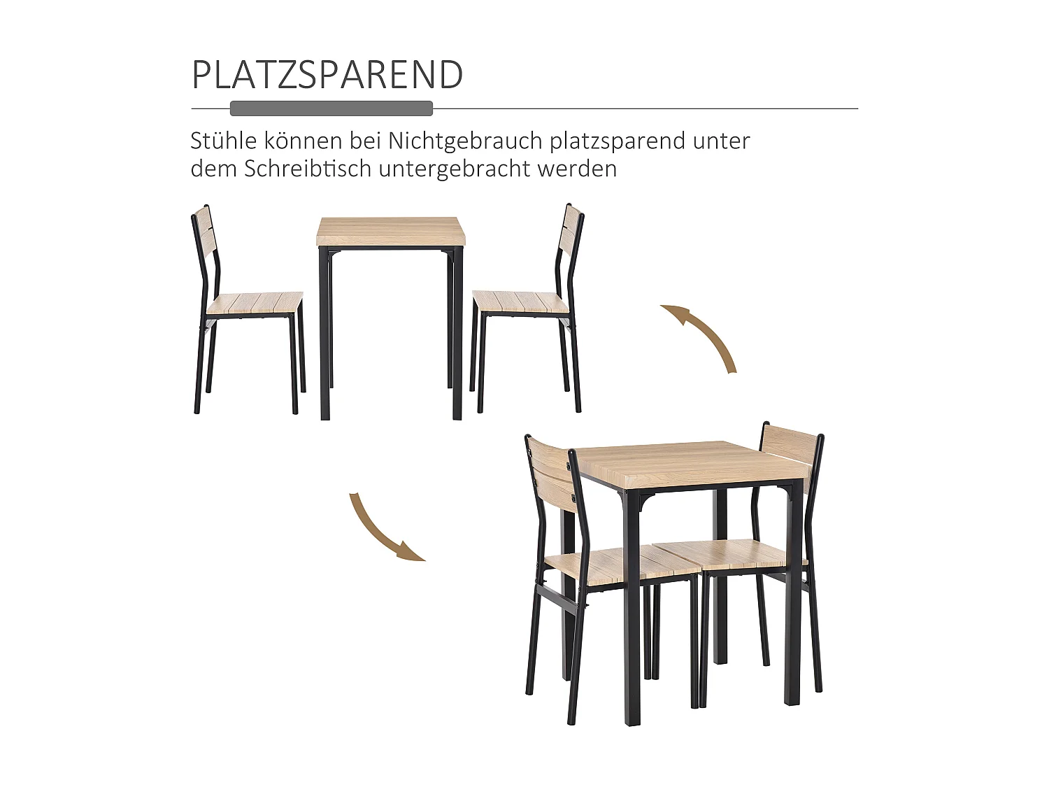 Ensemble table de cuisine avec 2 chaises, bois naturel et noir, MDF (60x60x76 cm)