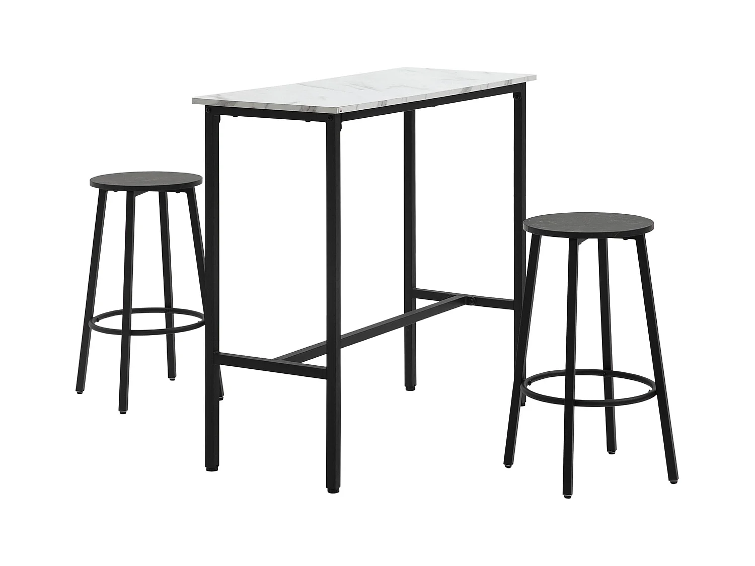 Table de bar avec 2 tabourets, ensemble 3 pièces, design moderne, acier, blanc et noir (100x40x90 cm)