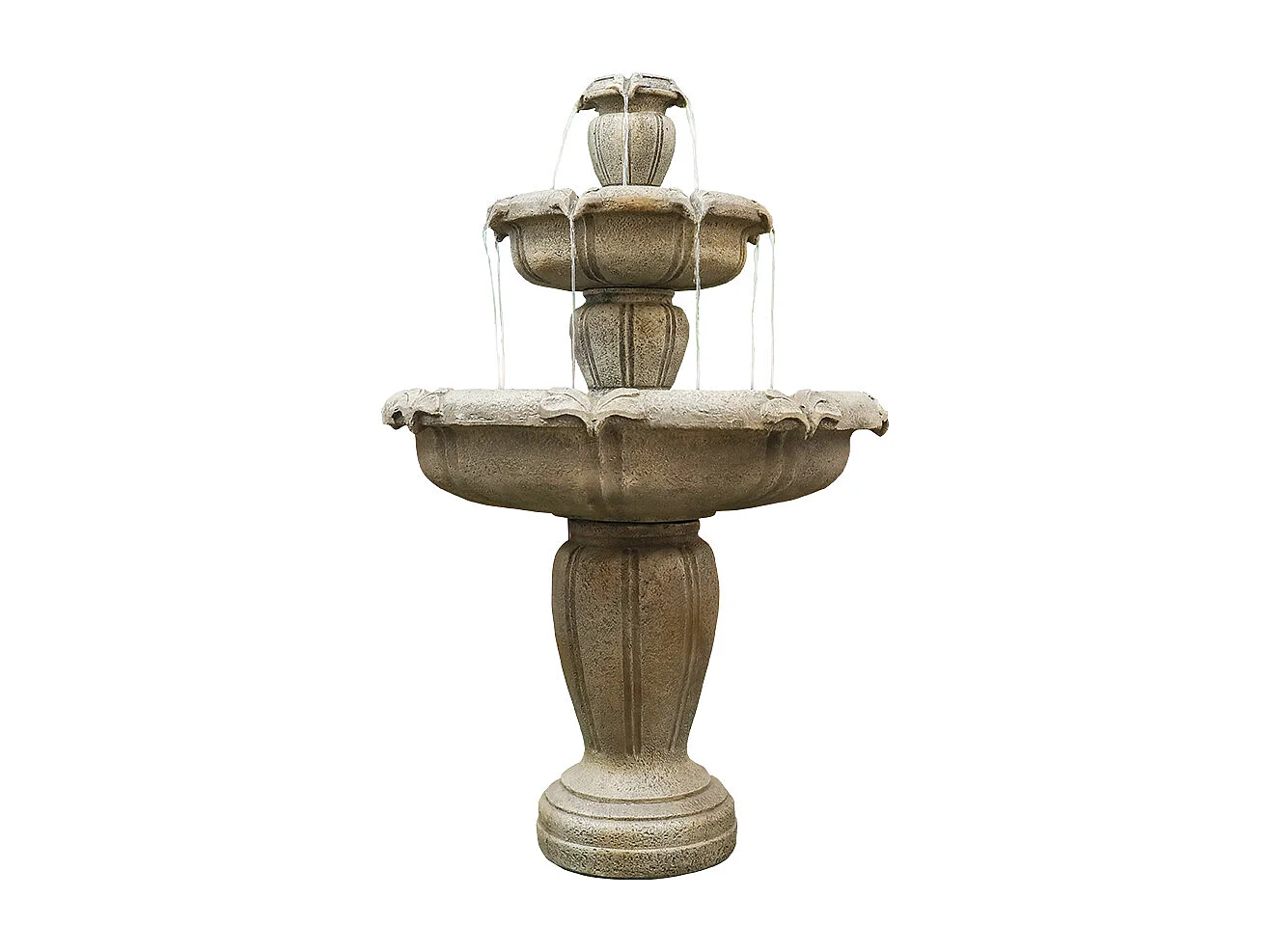 Moderna fontana da esterno in cemento con pompa elettrica, design a 3 livelli, colore cachi (78x78x122 cm)