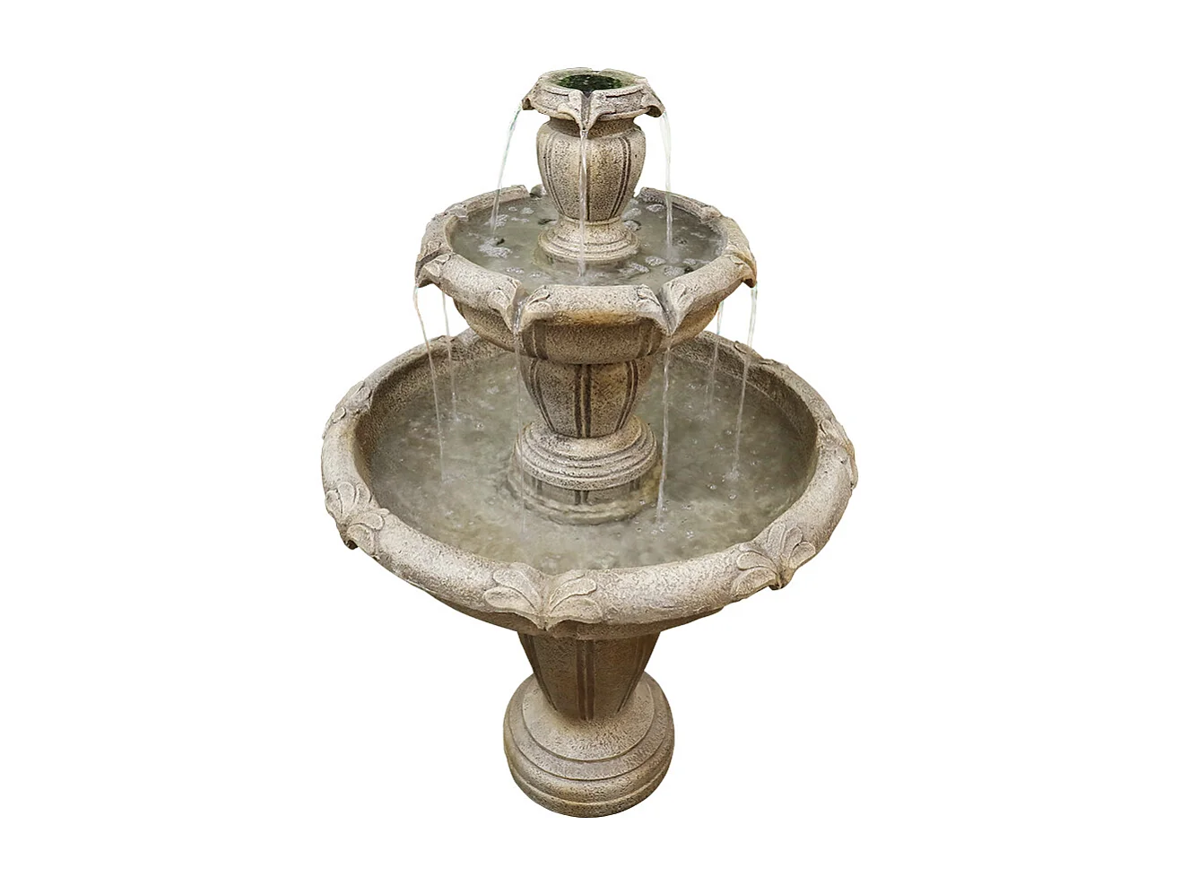 Moderna fontana da esterno in cemento con pompa elettrica, design a 3 livelli, colore cachi (78x78x122 cm)