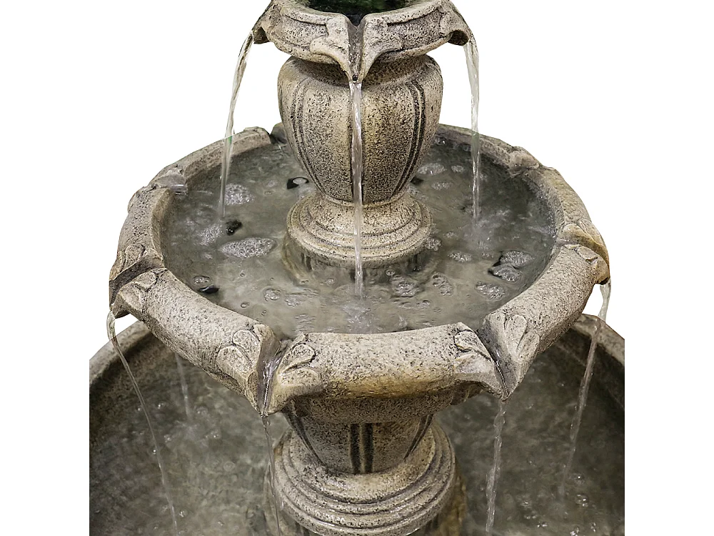 Moderna fontana da esterno in cemento con pompa elettrica, design a 3 livelli, colore cachi (78x78x122 cm)