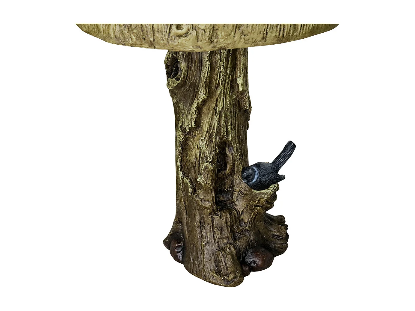 Bain d'oiseaux en béton imitation bois avec oiseau décoratif, résistant aux intempéries (46x46x62 cm)