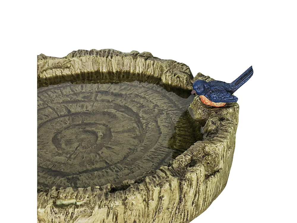 Bain d'oiseaux en béton imitation bois avec oiseau décoratif, résistant aux intempéries (46x46x62 cm)