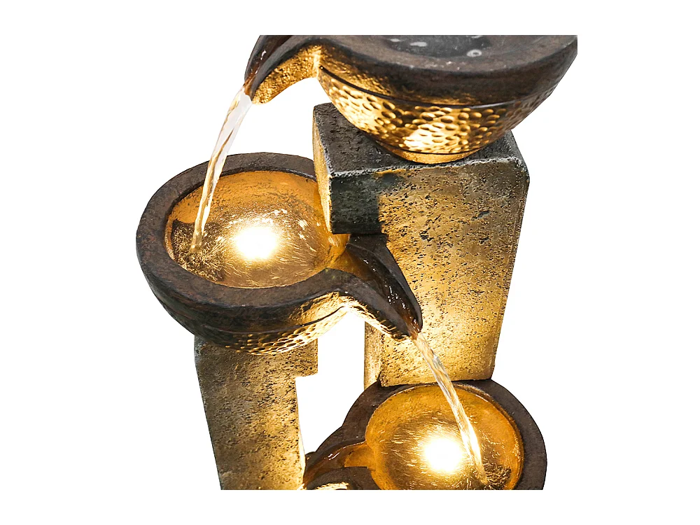 Fuente de jardín apilada con iluminación LED cálida, poliresina, gris y marrón (33 x 33 x 102 cm)