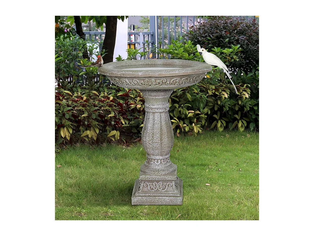 Bain d'oiseaux en béton avec socle sculpté, design élégant, gris clair (51x51x60.5 cm)