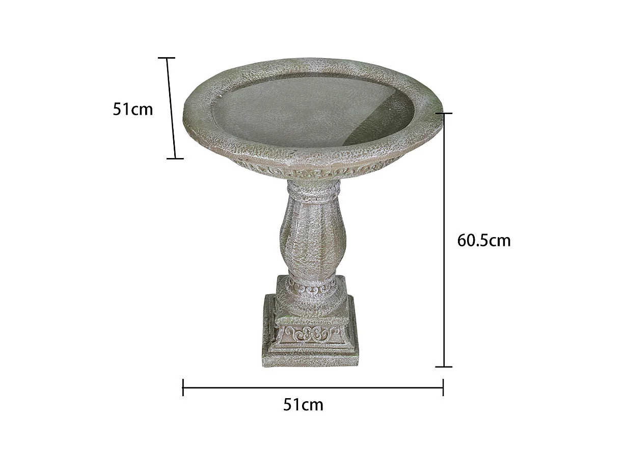 Bain d'oiseaux en béton avec socle sculpté, design élégant, gris clair (51x51x60.5 cm)