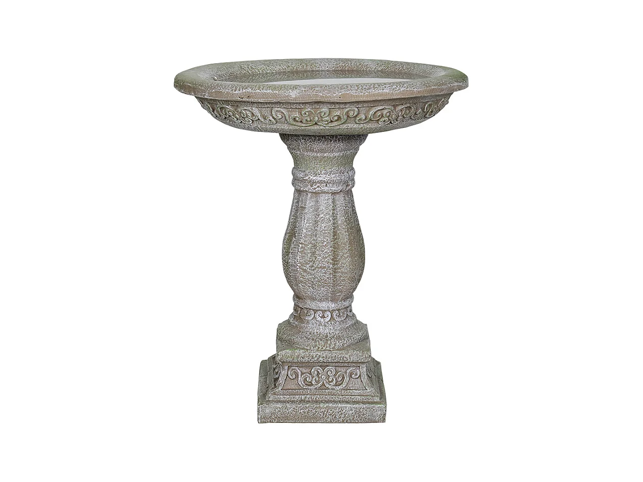 Bain d'oiseaux en béton avec socle sculpté, design élégant, gris clair (51x51x60.5 cm)