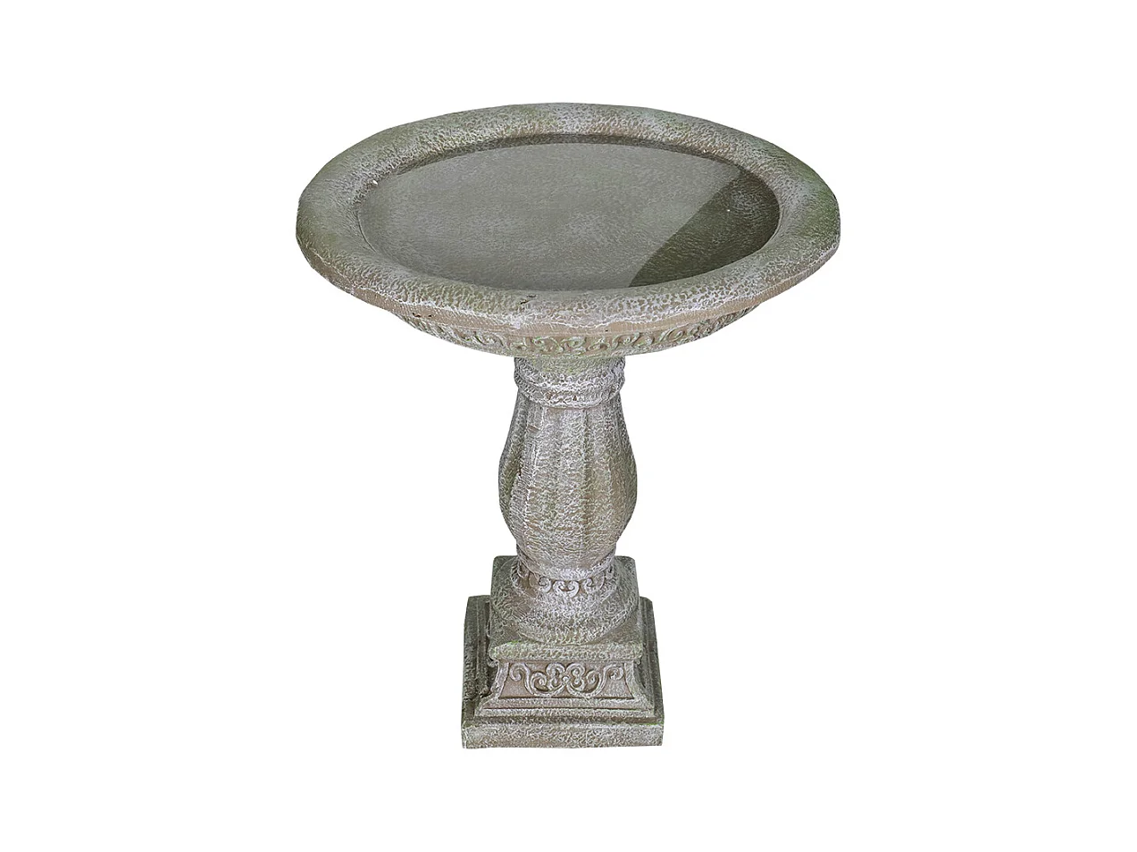 Bain d'oiseaux en béton avec socle sculpté, design élégant, gris clair (51x51x60.5 cm)