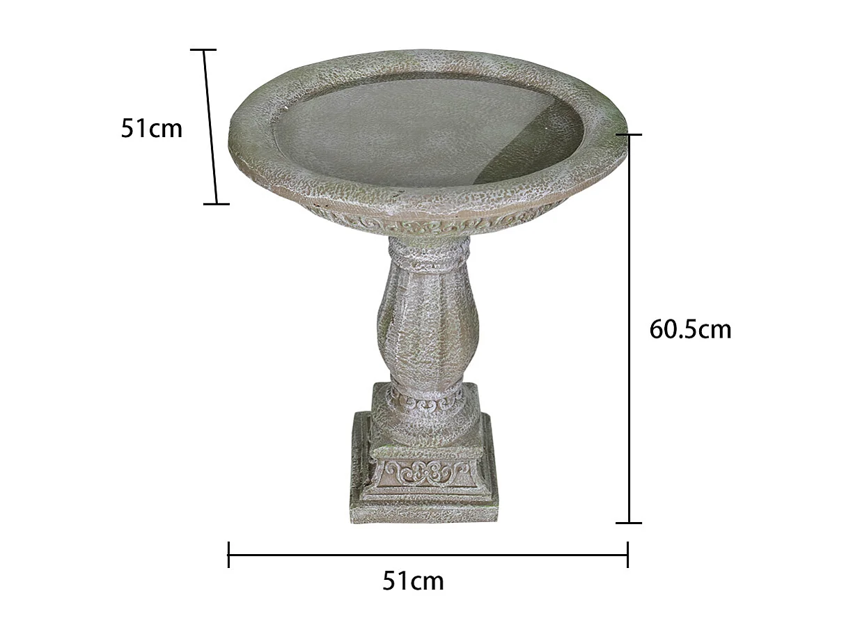 Bain d'oiseaux en béton avec socle sculpté, design élégant, gris clair (51x51x60.5 cm)