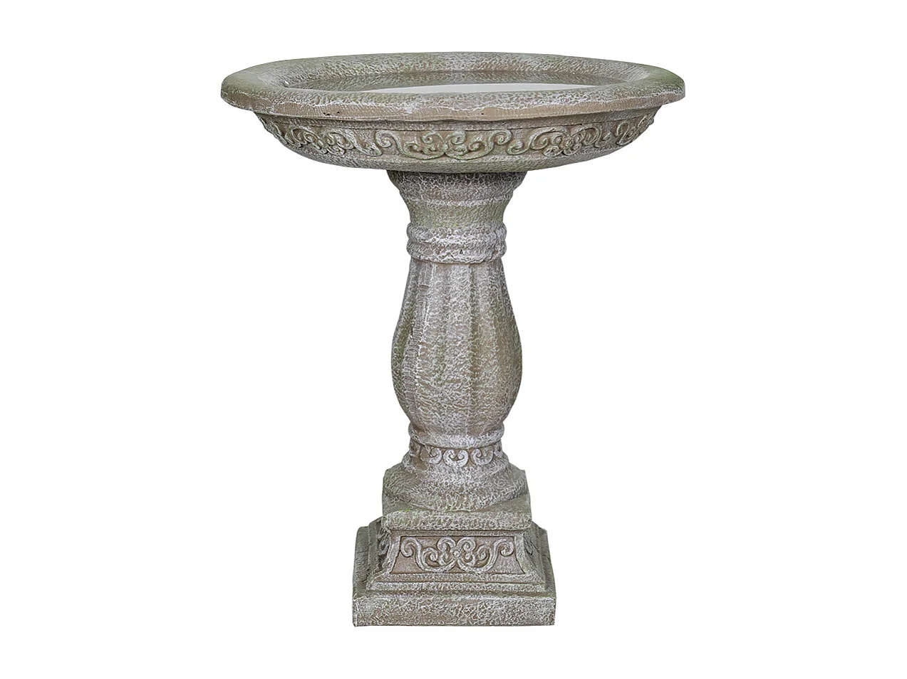 Bain d'oiseaux en béton avec socle sculpté, design élégant, gris clair (51x51x60.5 cm)