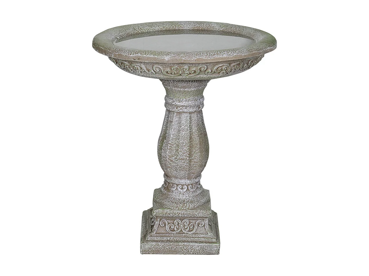 Bain d'oiseaux en béton avec socle sculpté, design élégant, gris clair (51x51x60.5 cm)