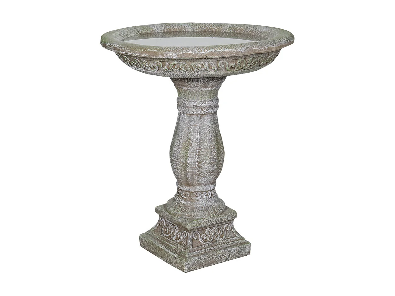 Bain d'oiseaux en béton avec socle sculpté, design élégant, gris clair (51x51x60.5 cm)