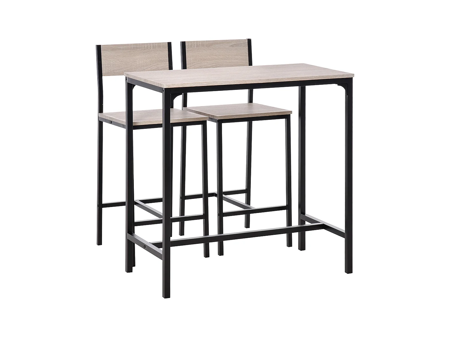 Ensemble de bar avec table et 2 chaises, design moderne, MDF, naturel et noir (89x45x87 cm)