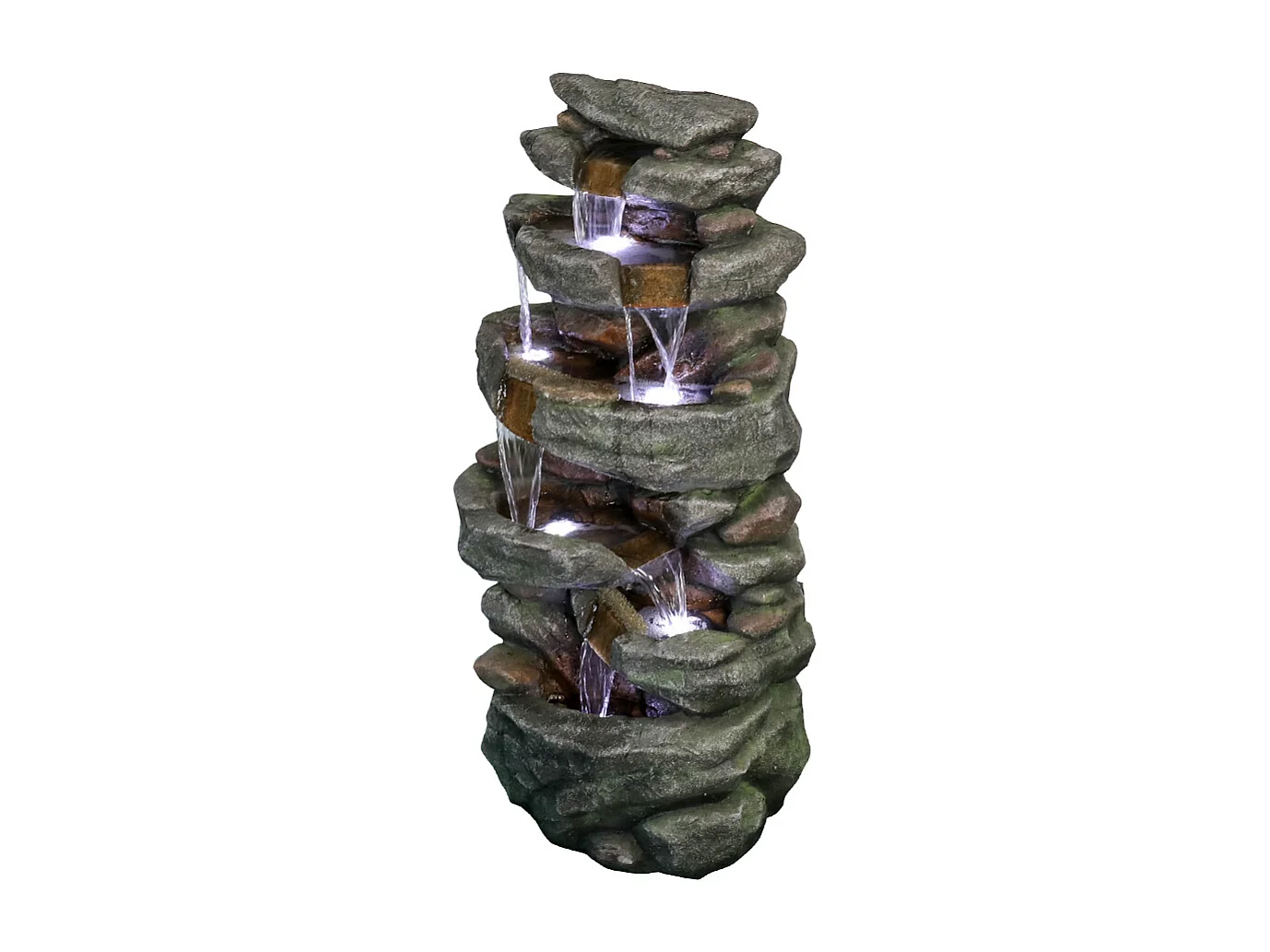 Fontaine de jardin avec éclairage LED, design élégant, polyrésine, gris (50x36x103cm)