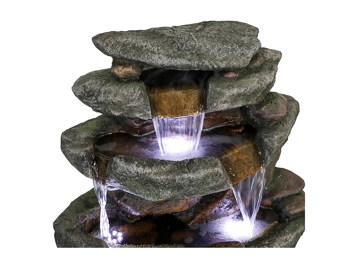 Fontaine de jardin avec éclairage LED, design élégant, polyrésine, gris (50x36x103cm)