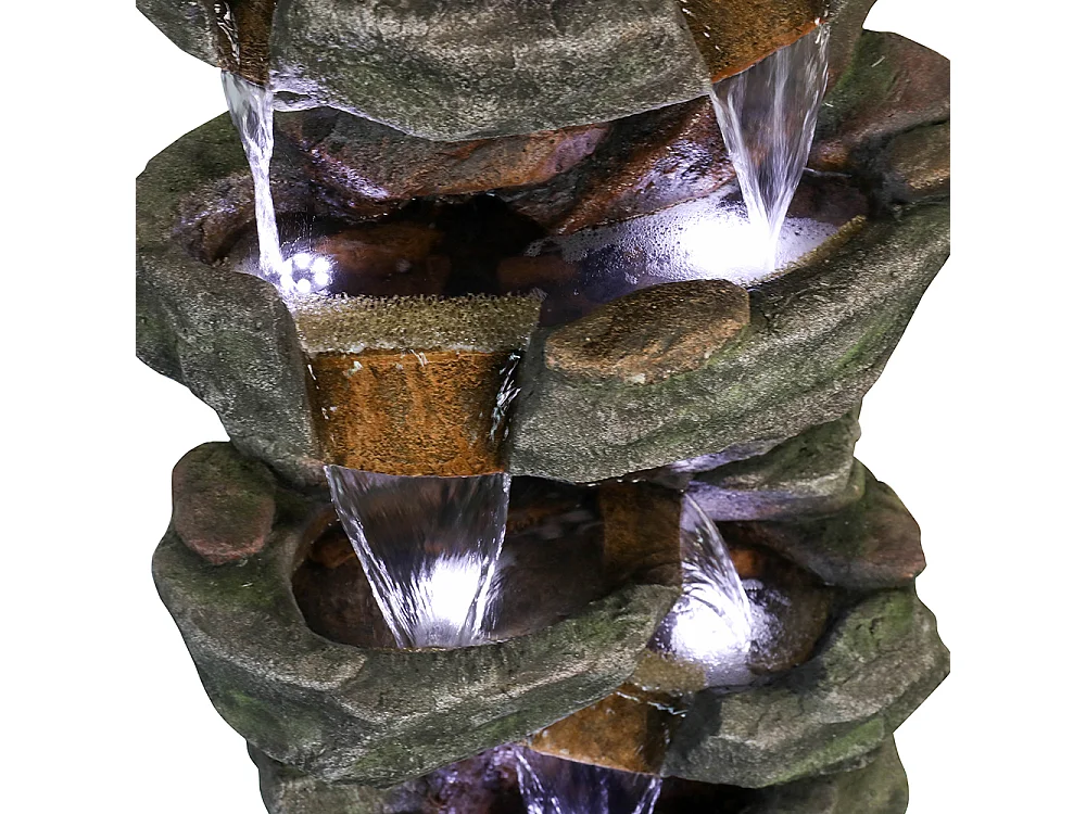 Fontaine de jardin avec éclairage LED, design élégant, polyrésine, gris (50x36x103cm)
