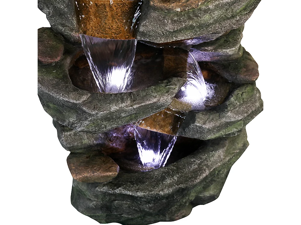 Fontaine de jardin avec éclairage LED, design élégant, polyrésine, gris (50x36x103cm)