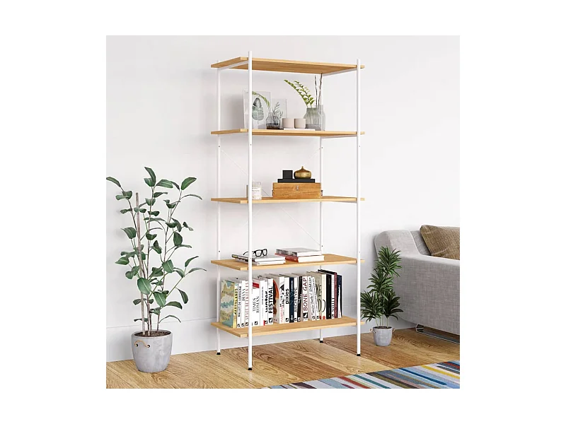 Étagère à 5 niveaux blanc et chêne 80x40x163 cm