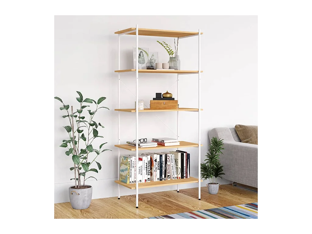 Étagère à 5 niveaux blanc et chêne 80x40x163 cm