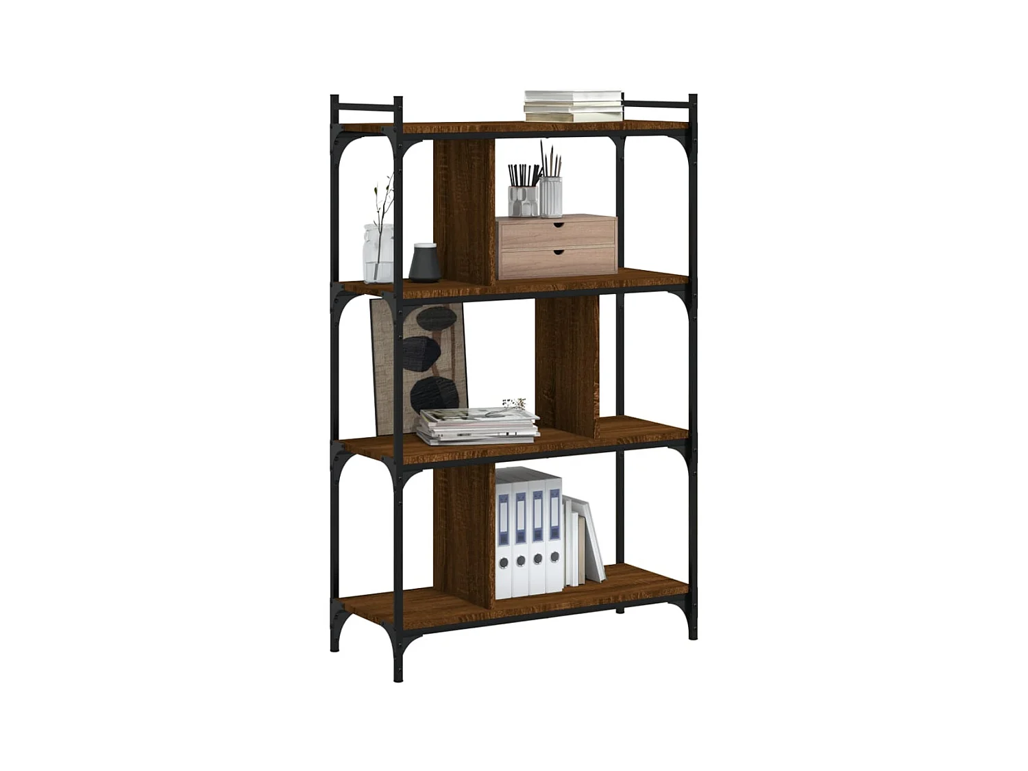 Bibliothèque 4 niveaux chêne brun 76x32x123cm bois d'ingénierie