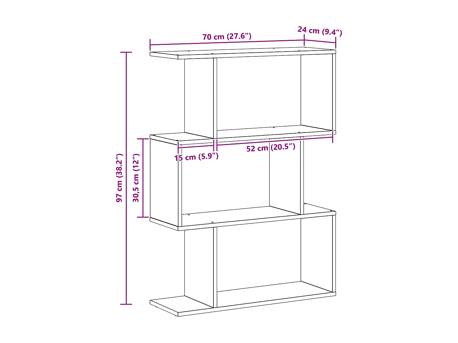 Bibliothèque Gris 70 x 14 x 97cm Bois d'ingénierie