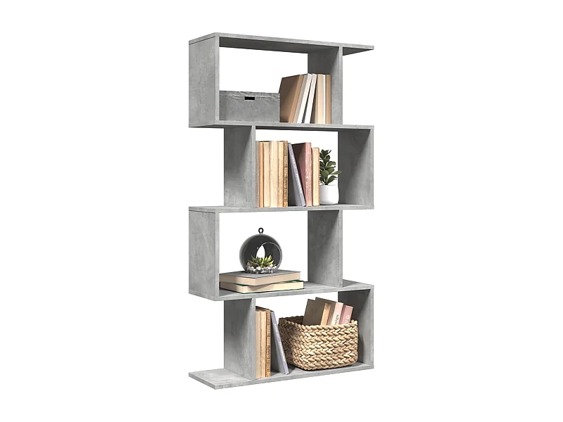 Scaffale divisorio a 4 ripiani grigio cemento 70x24x129cm