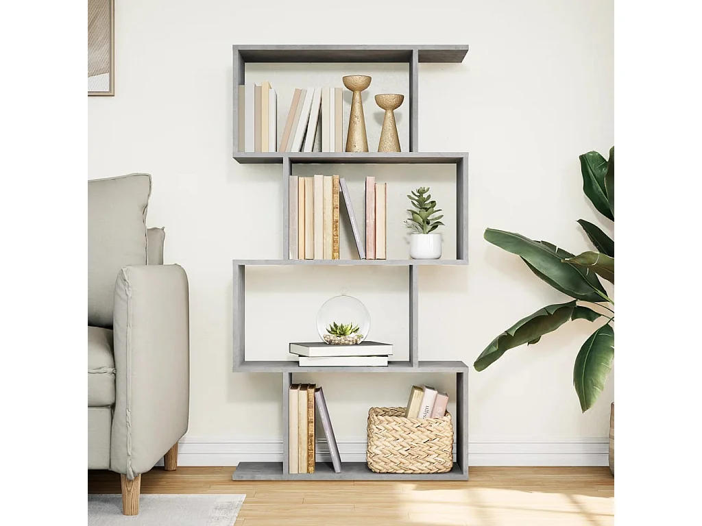 Scaffale divisorio a 4 ripiani grigio cemento 70x24x129cm