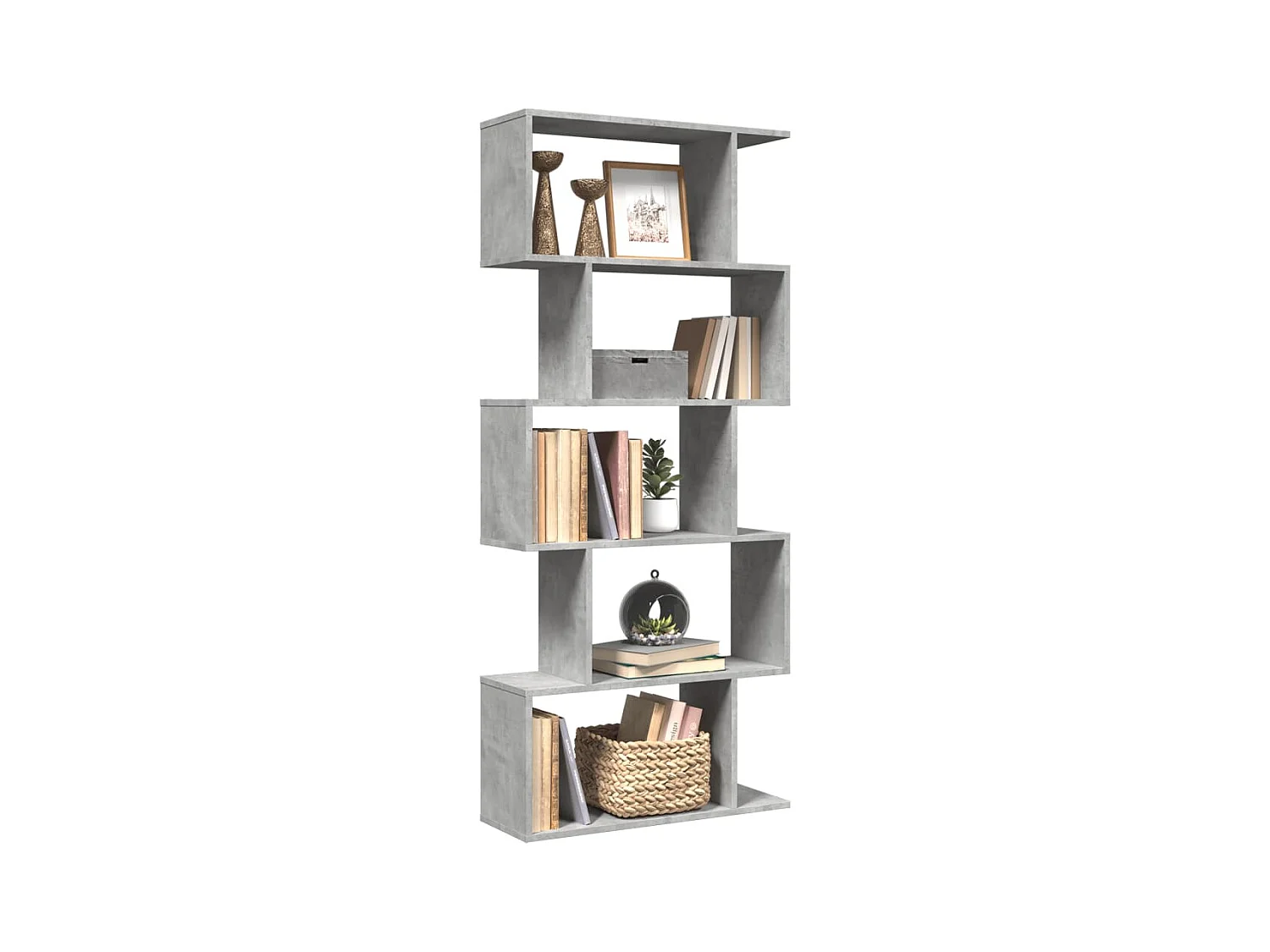 Scaffale divisorio a 5 ripiani grigio cemento 70x24x161cm