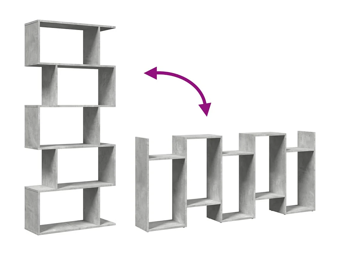 Scaffale divisorio a 5 ripiani grigio cemento 70x24x161cm