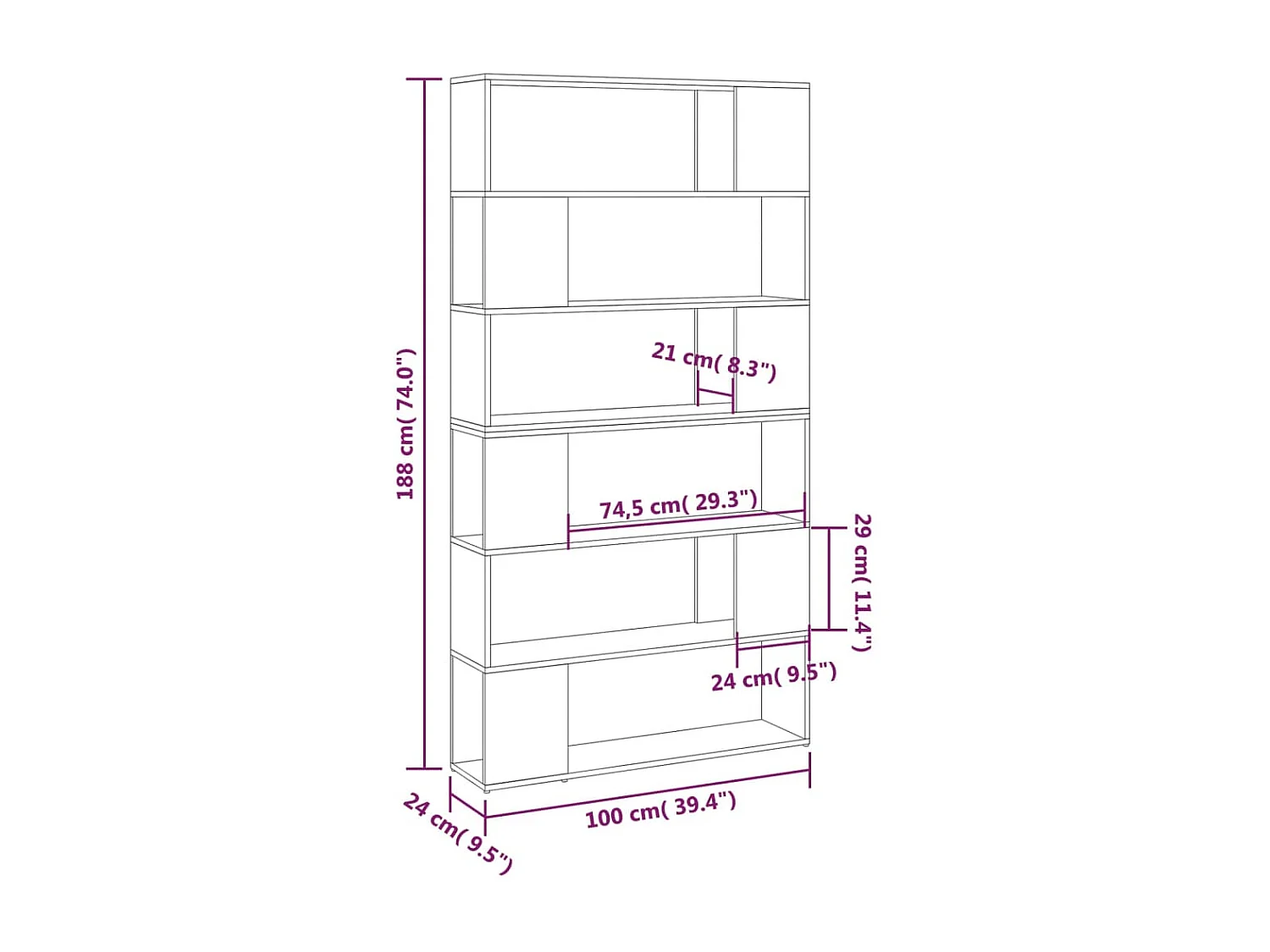 Libreria/Separatore Nero 100x24x188 cm