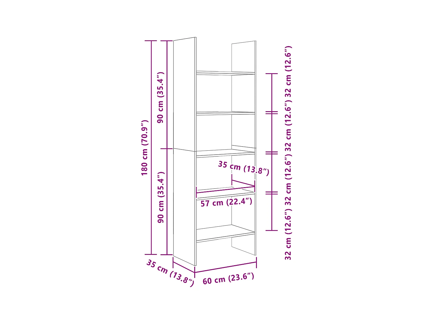 Bibliothèque chêne artisanal 60 x 35 x 180 cm Bois d'ingénierie