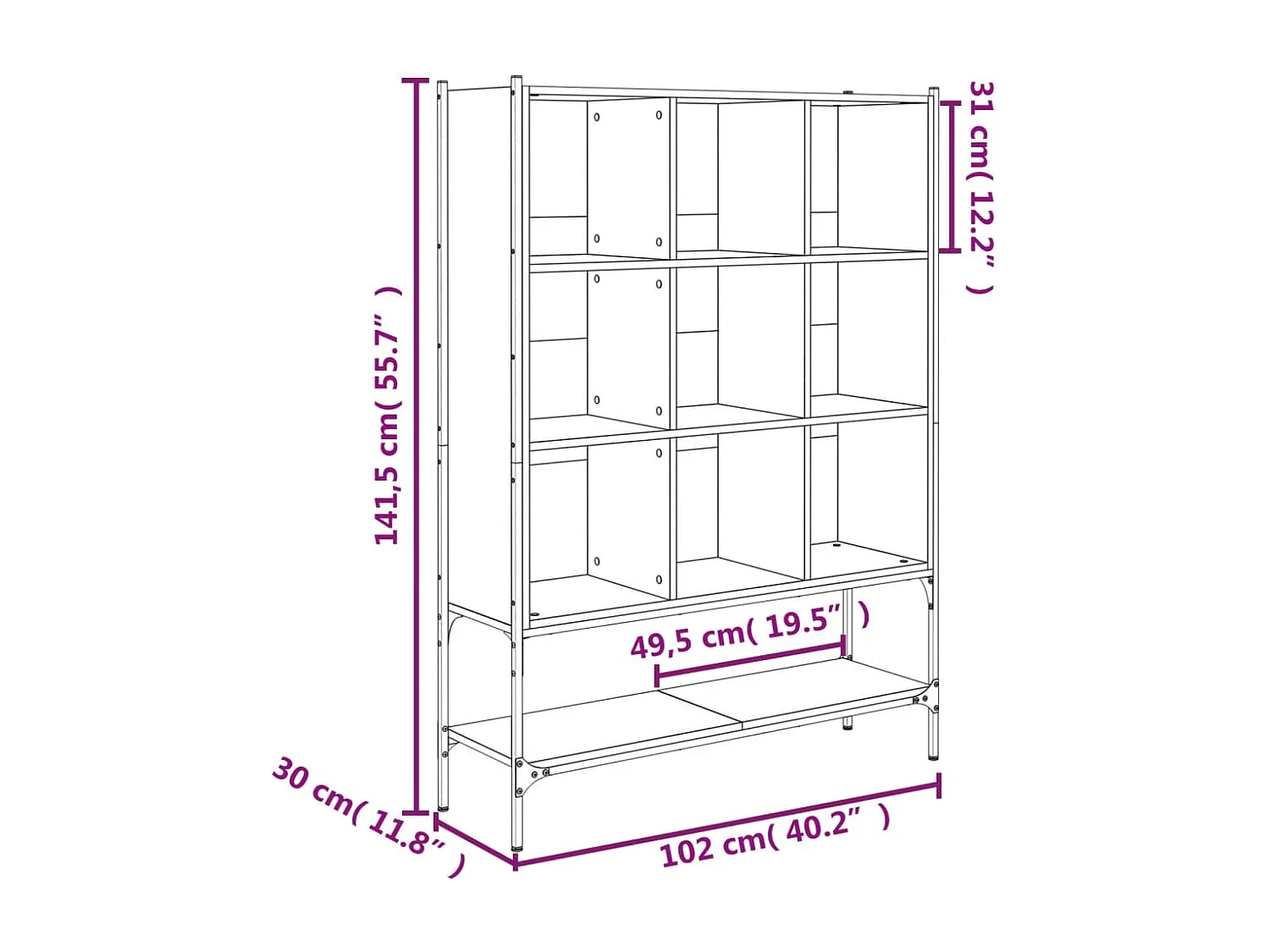 Sonoma grijze boekenkast 102x30x141,5 cm bewerkt hout