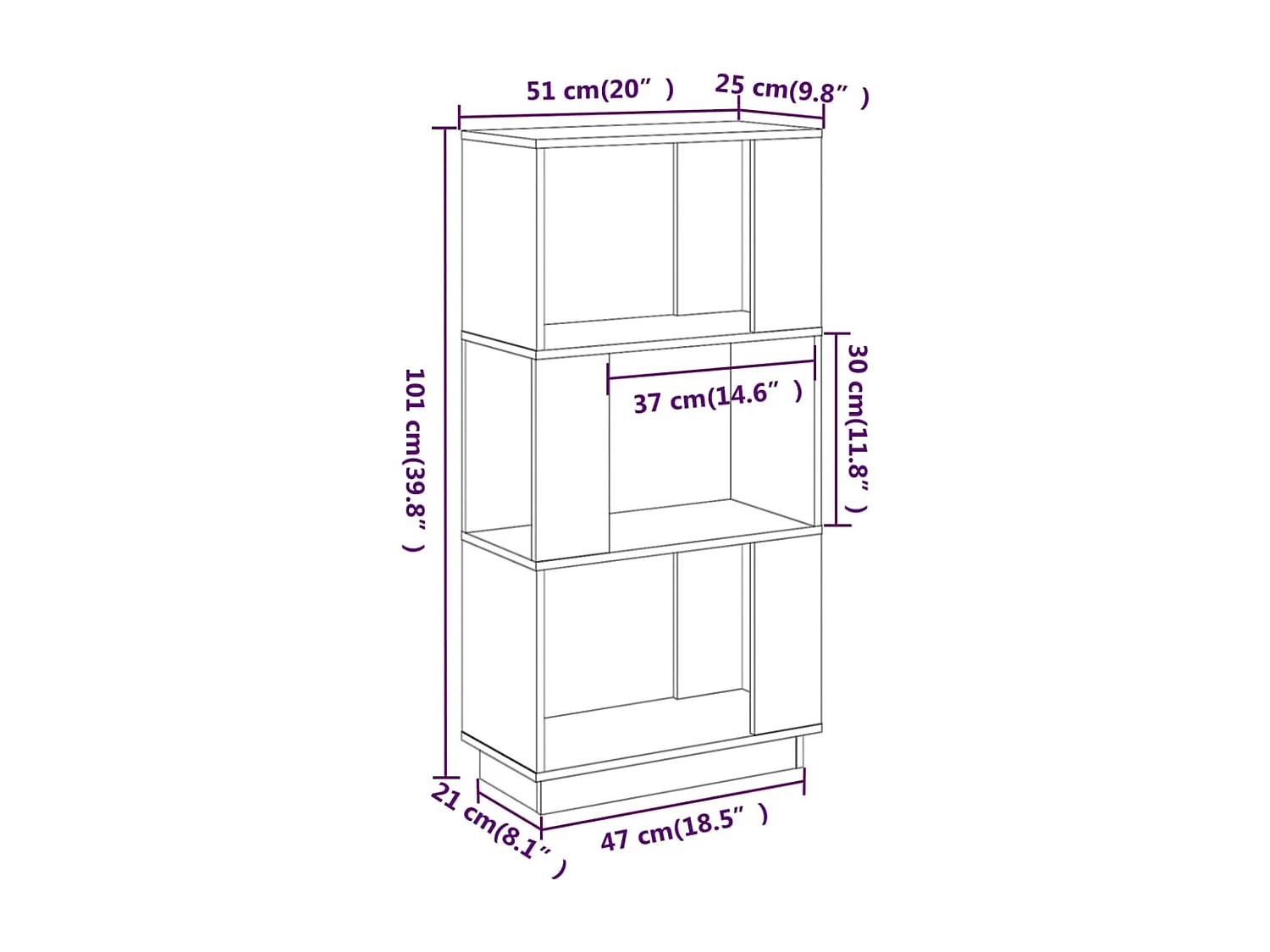 Boekenkast/kamerverdeler grijs 51x25x101 cm massief grenen