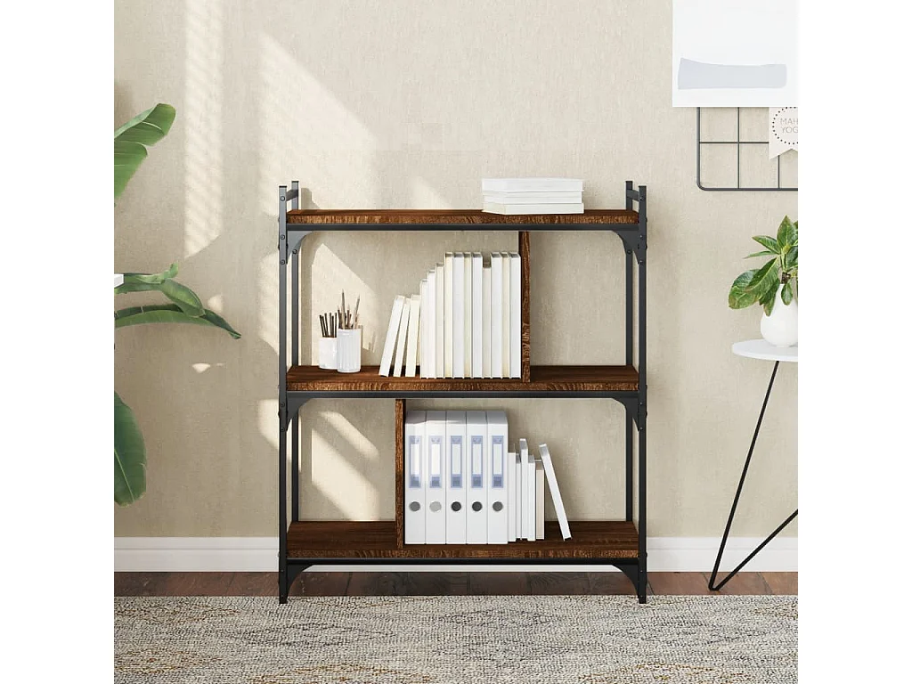 Boekenkast met 3 niveaus, bruin eiken, 76x32x88 cm, bewerkt hout