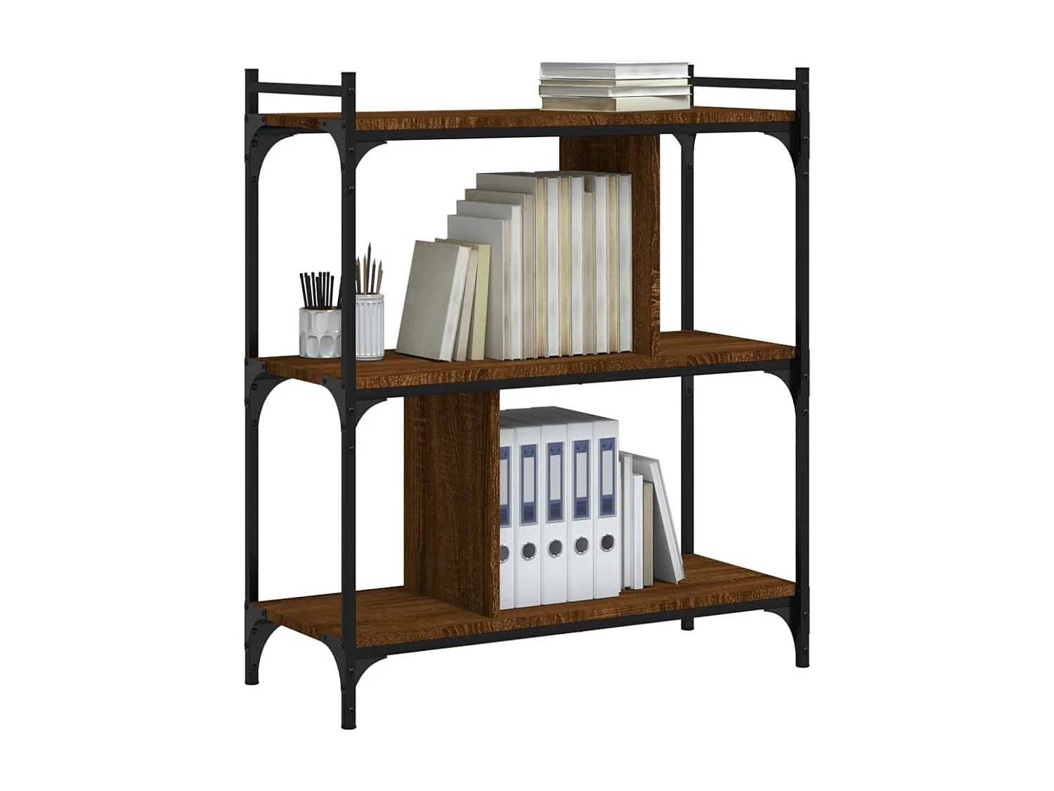 Boekenkast met 3 niveaus, bruin eiken, 76x32x88 cm, bewerkt hout