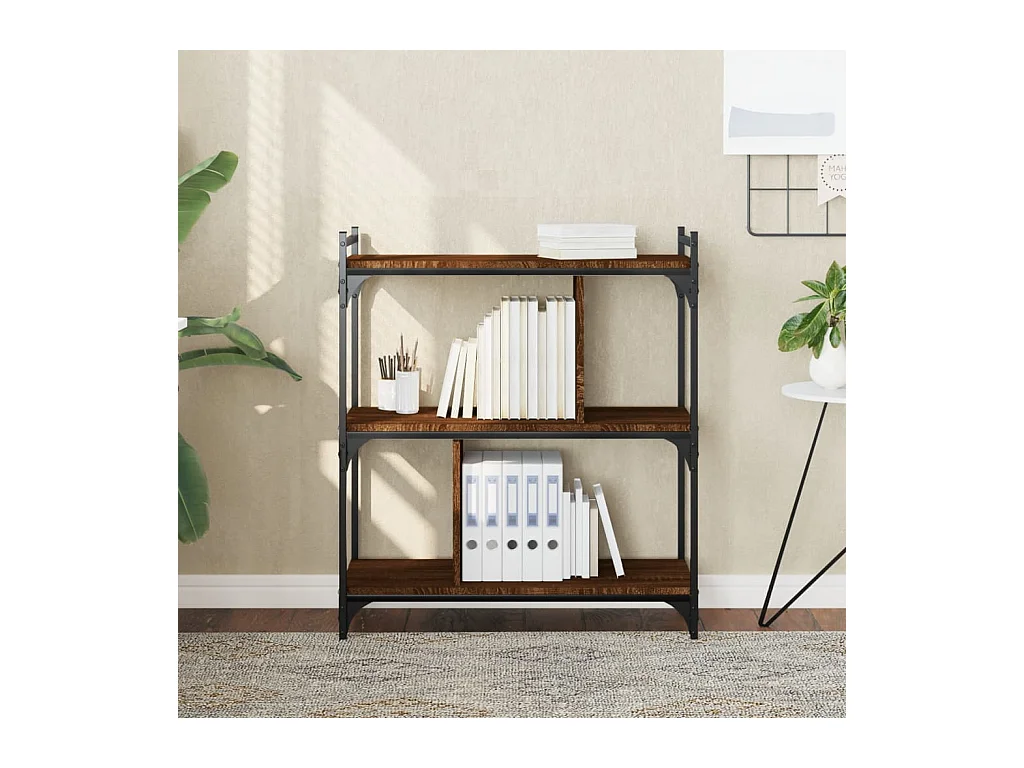 Boekenkast met 3 niveaus, bruin eiken, 76x32x88 cm, bewerkt hout