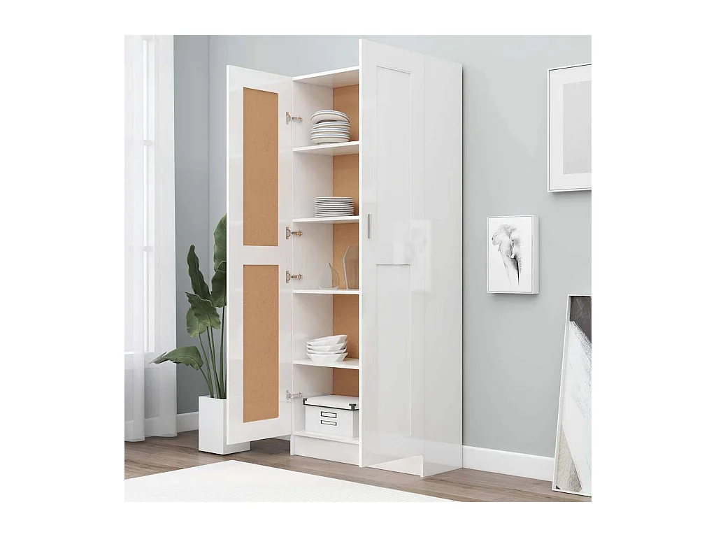 Bibliothèque Blanc brillant 82,5x30,5x185,5cm Bois d'ingénierie