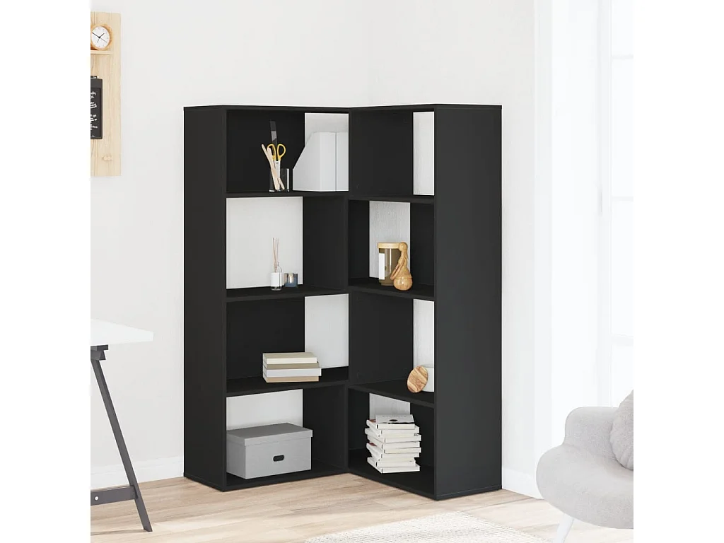 Libreria angolare a 4 ripiani in legno ingegnerizzato nero