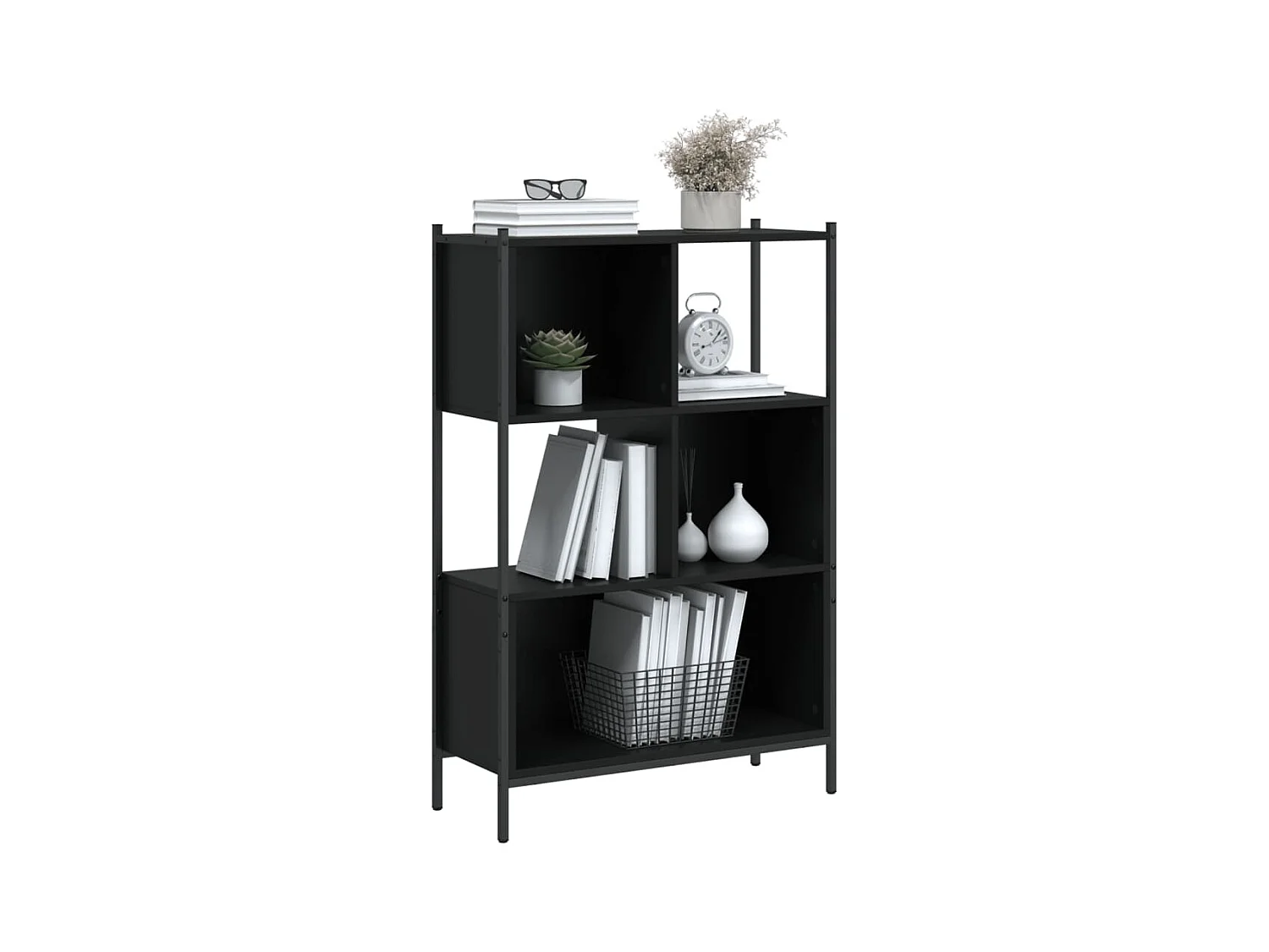 Schwarzes Bücherregal 72x28x109 cm Holzwerkstoff