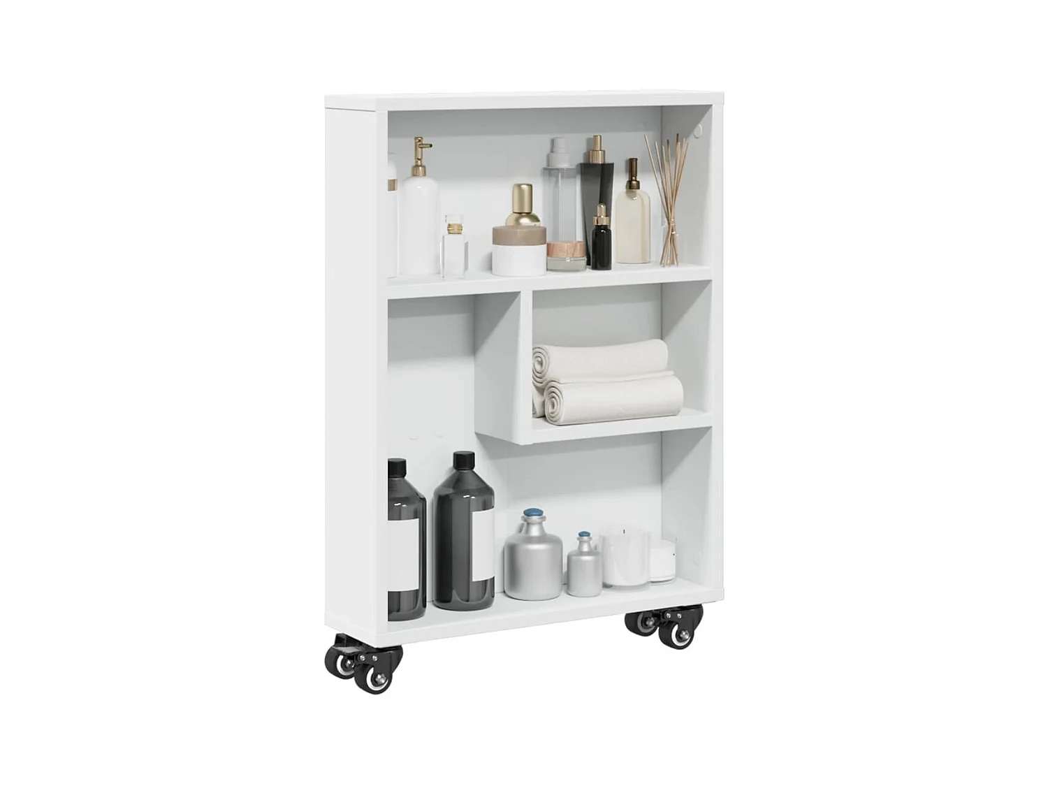Carrello portaoggetti bianco stretto 48x13x68 cm in legno ingegnerizzato