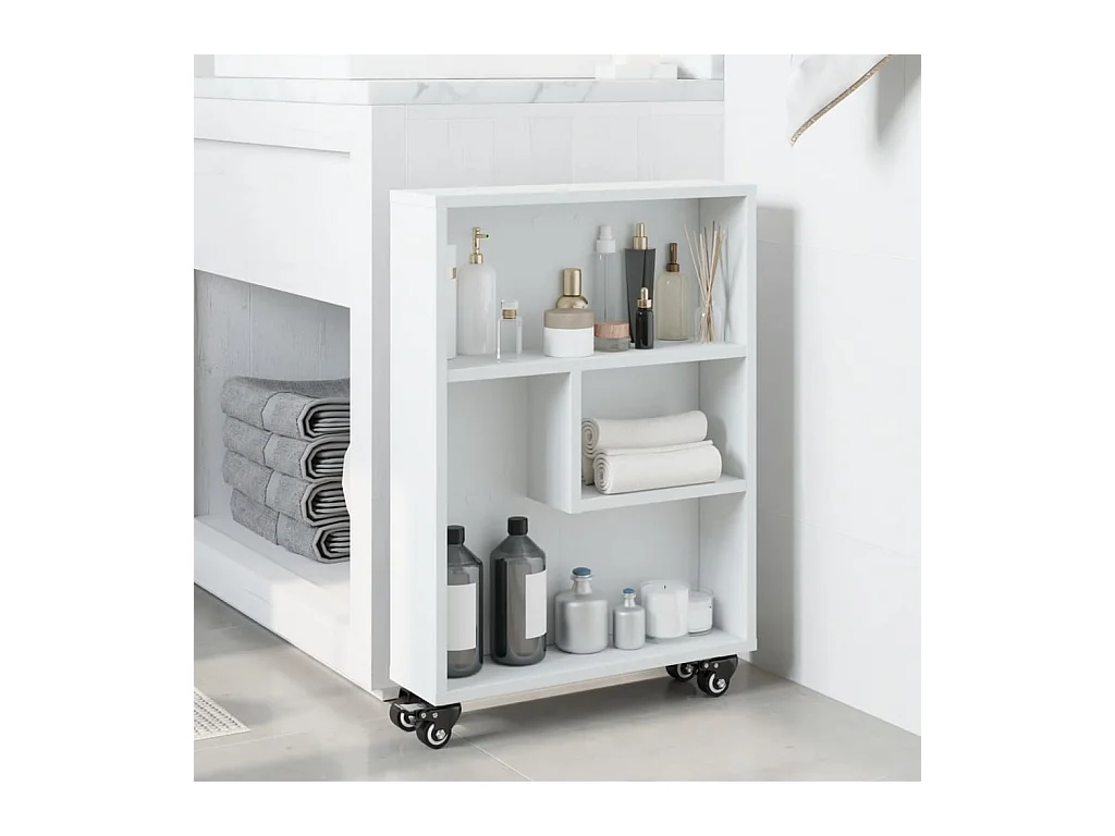 Carrello portaoggetti bianco stretto 48x13x68 cm in legno ingegnerizzato
