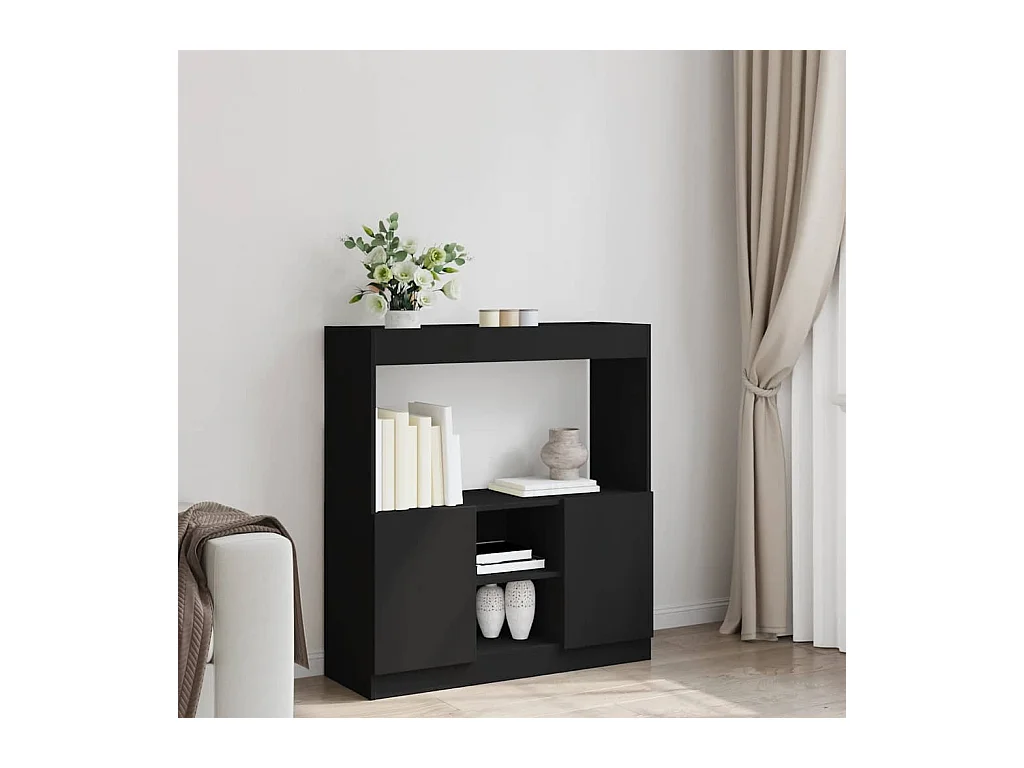 Zwarte hoge dressoir 92x33x100 cm bewerkt hout