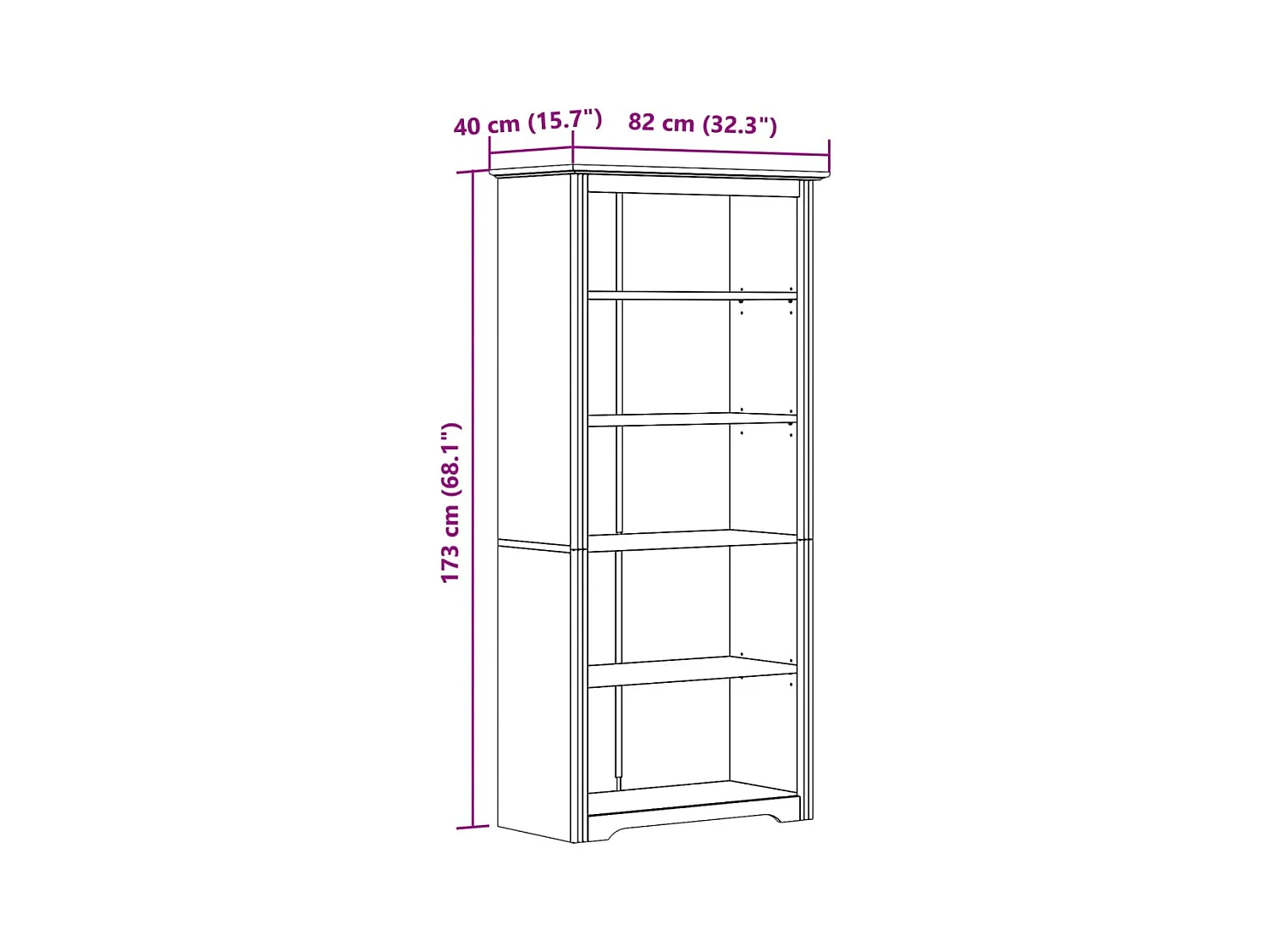 Bibliothèque BODO blanc 82x40x173 cm bois pin massif 5 niveaux