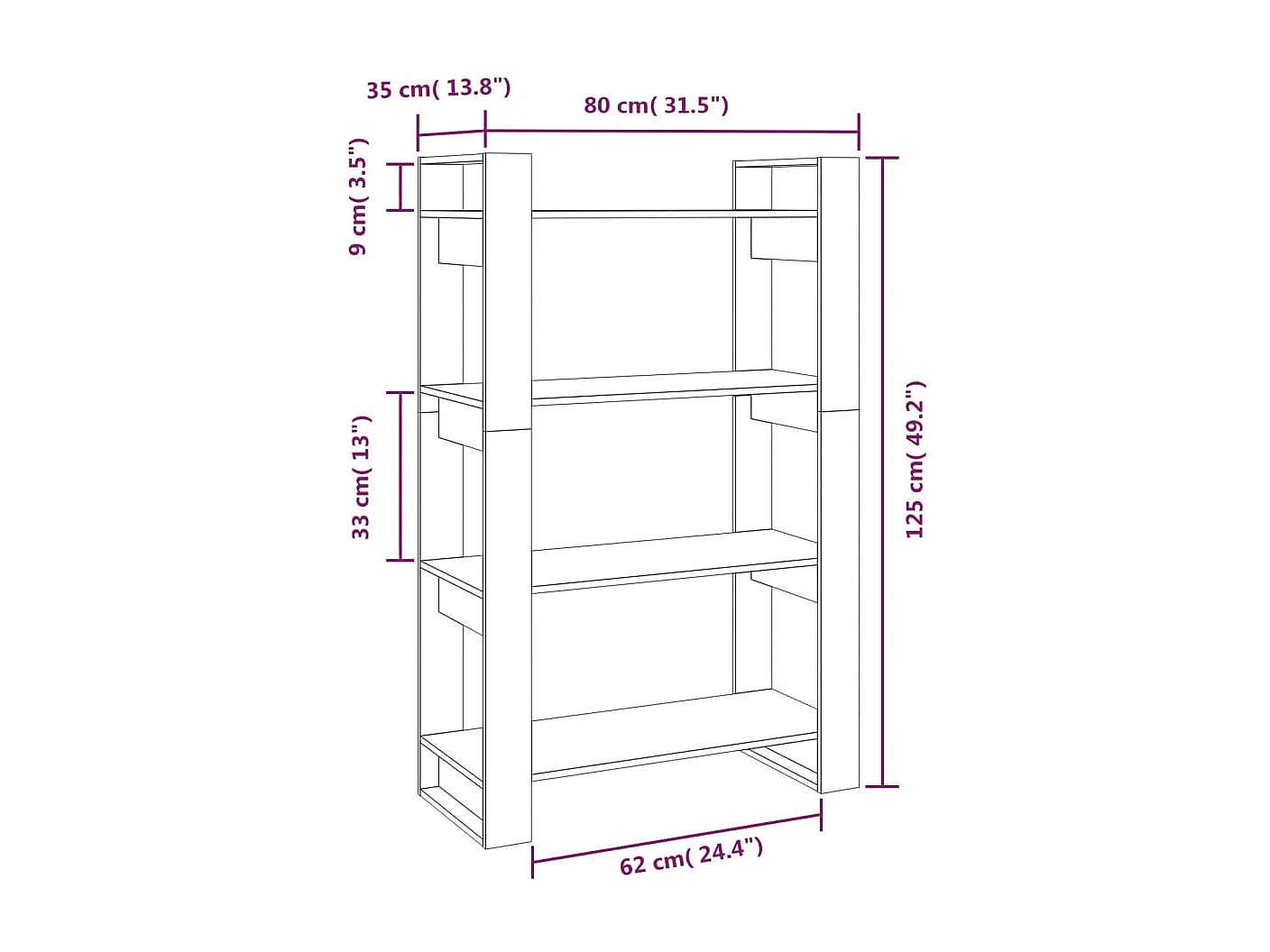 Bibliothèque/Séparateur de pièce Gris 80x35x125 cm Pin massif