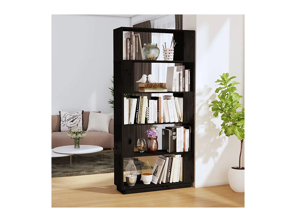 Bibliothèque/Séparateur de pièce Noir 80x25x163,5 cm Pin massif